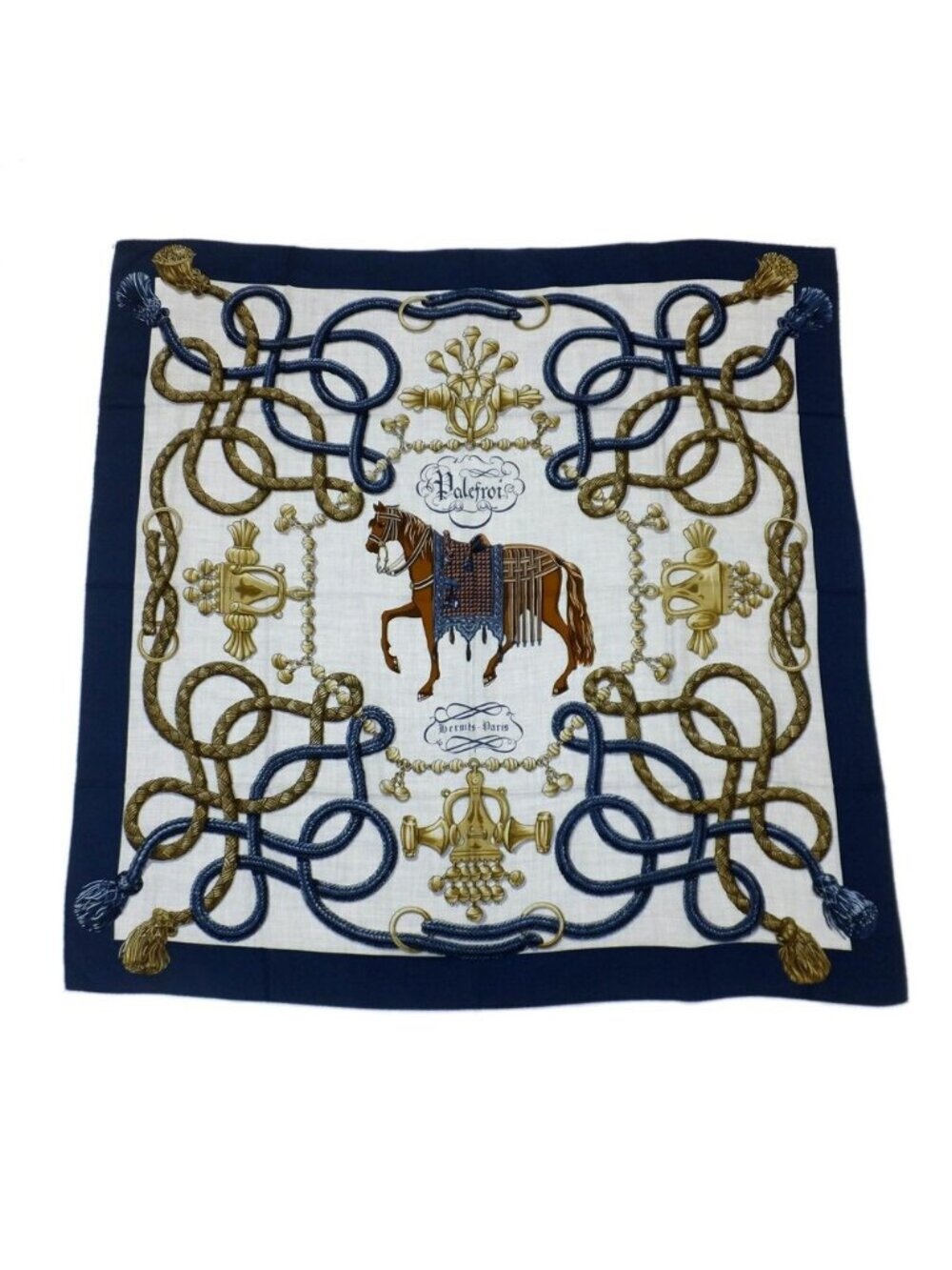 Hermes Carre 140 Geant Palefroi Palfrow Blue Marine Clair Blanc Large Horse